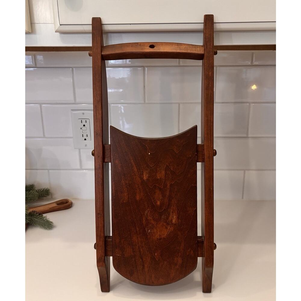Holiday Christmas Wooden Teakwood Sleigh Sled Hanging Wall Accent 20"
